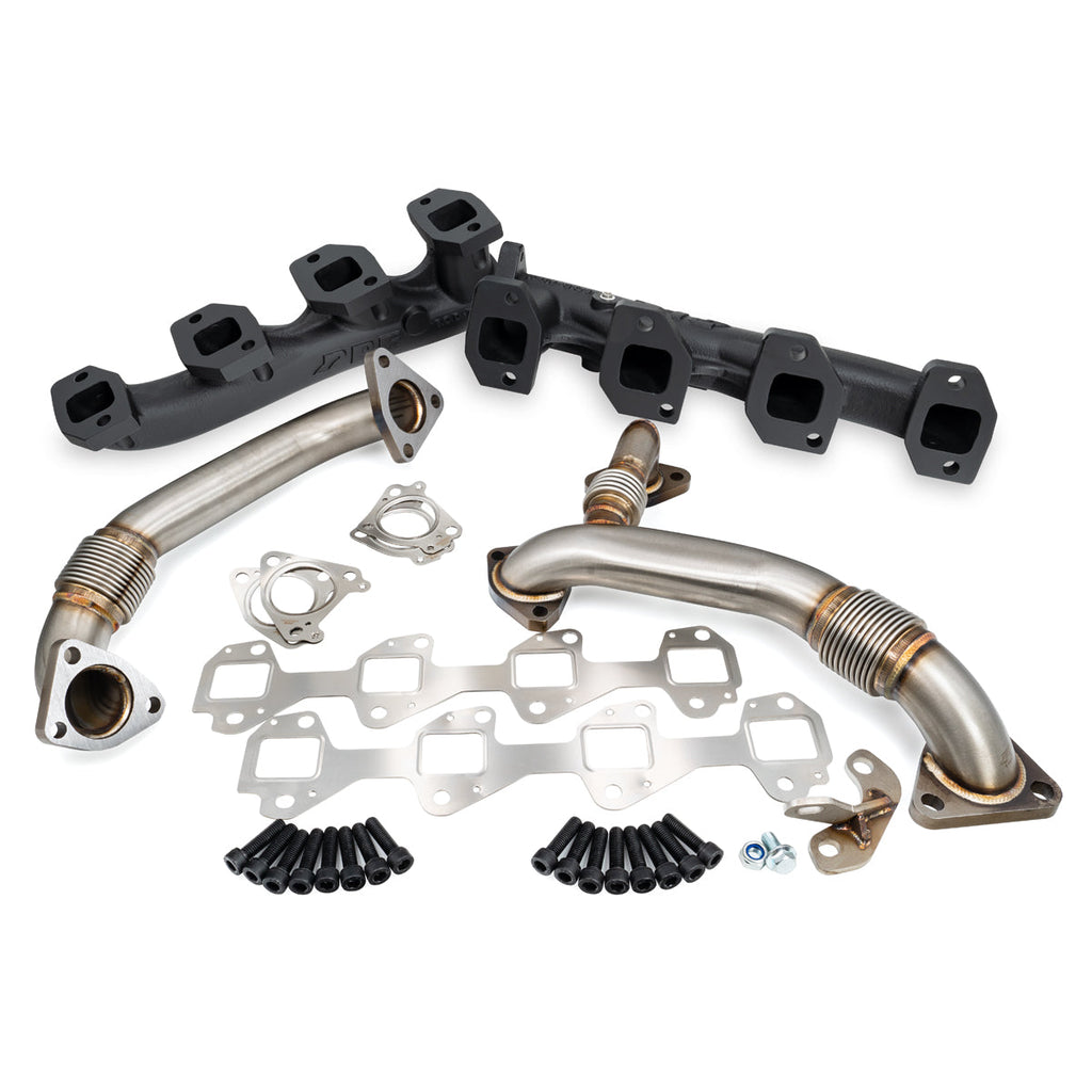 High Flow Exhaust Manifolds and Up-Pipes Kit - 2004.5-2005 GM 6.6L LLY California Emissions - Black