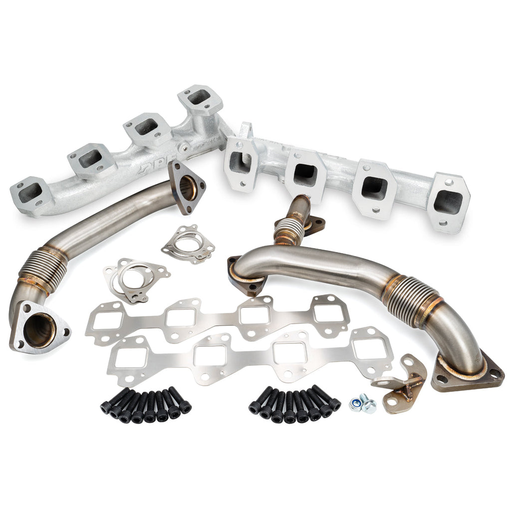 High Flow Exhaust Manifolds and Up-Pipes Kit - 2002-2004 GM 6.6L LB7 California Emissions - Silver