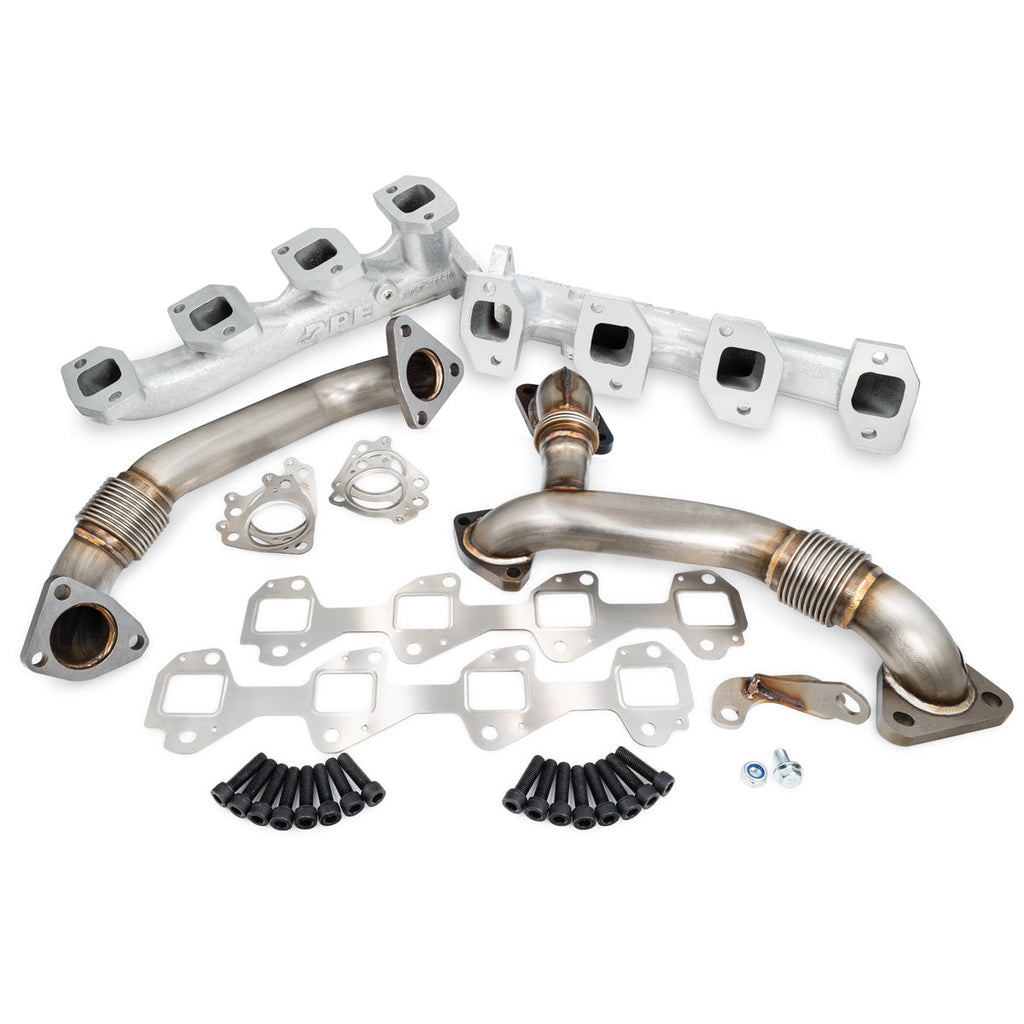 High Flow Exhaust Manifolds and Up-Pipes Kit - 2007.5-2010 GM 6.6L LMM California Emissions - Silver