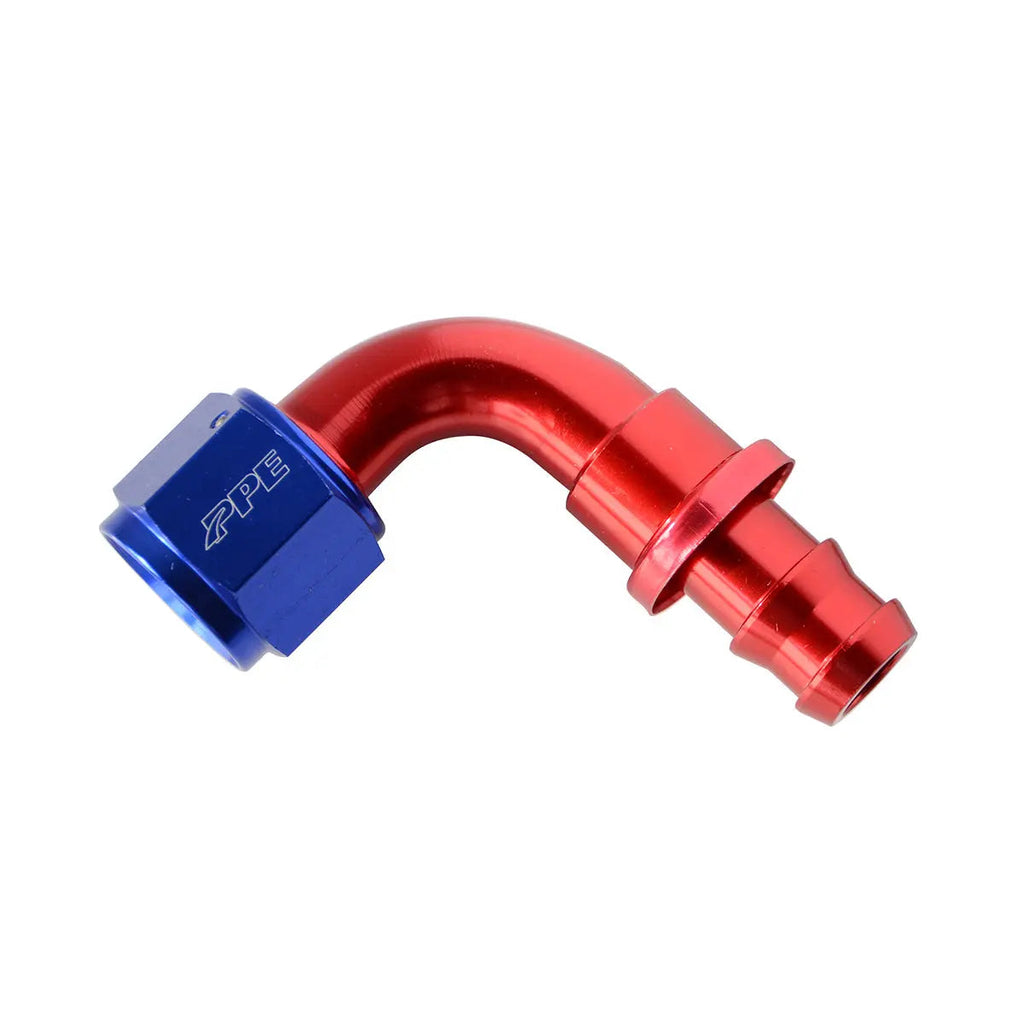 Anodized Aluminum Push-Lock Fitting 90 Degree -10AN(F) to 5-8”(M)